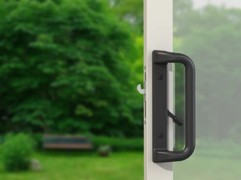 House Guard Black Patio Door Handle Set with Mortise Lock,Suitable for Replacement Sliding Doors Lock 3-15/16”Screw Hole Spacing.Choices That Add a Unique to Your Patio Glass Sliding Door.