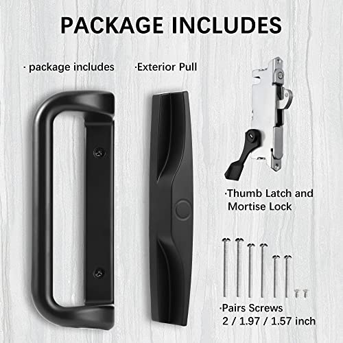 House Guard Black Patio Door Handle Set with Mortise Lock,Suitable for Replacement Sliding Doors Lock 3-15/16”Screw Hole Spacing.Choices That Add a Unique to Your Patio Glass Sliding Door.