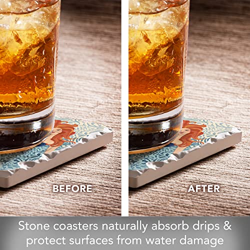 Thirstystone Mermaid Island Multi-Image Absorbent Stone Tumbled Tile Coaster 4 Pack with Protective Cork Backing Manufactured in The USA