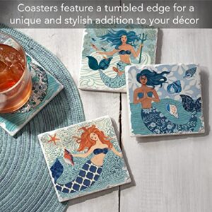 Thirstystone Mermaid Island Multi-Image Absorbent Stone Tumbled Tile Coaster 4 Pack with Protective Cork Backing Manufactured in The USA