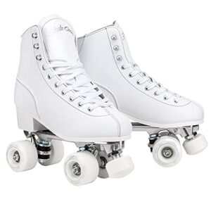 skate gear retro quad roller skates with structured boot (white, women's 13 / men's 12)