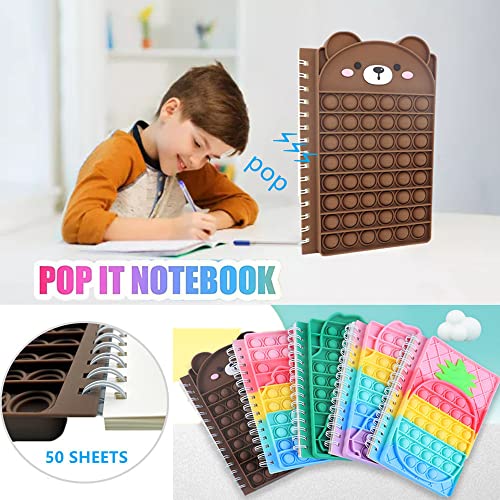 7iper Pop Notebook, Push bubble Spiral Notebooks Fidget Toys, Cute Composition Notebooks, College Ruled Notebooks, Protable for School Office Gifts (A5 Bear)