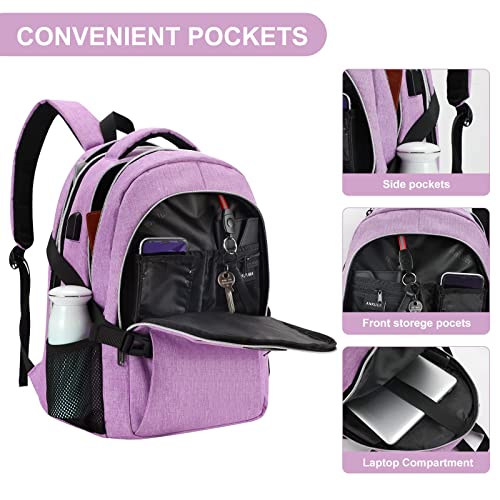 ANKUER Backpacks for Men Women, Backpack Fits Up 15.6 in Laptop Backpack for Travel, Backpacks with USB Charging Port, Work Business Backpack for Women (Purple)