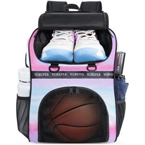 yorepek basketball bag, large basketball backpack with shoe compartment and ball holder for daughter son, water resistant soccer bag for sport training equipment fits volleyball football gym pink
