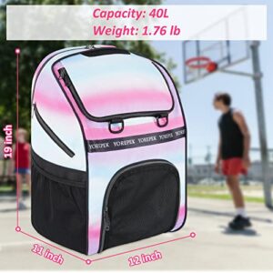 YOREPEK Basketball Bag, Large Basketball Backpack with Shoe Compartment and Ball Holder for daughter son, Water Resistant Soccer Bag for Sport Training Equipment Fits Volleyball Football Gym Pink