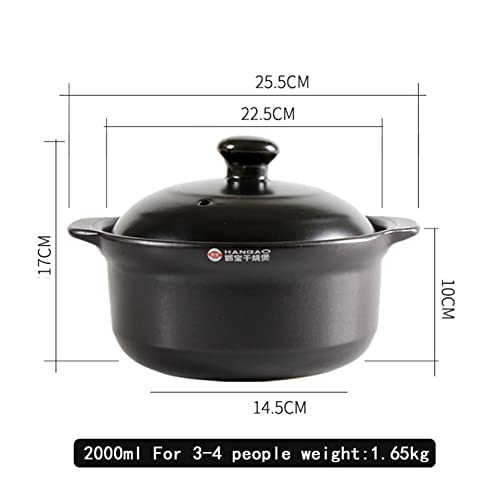 Casserole Clay Pot Heat-resistant Premium Ceramic Bowls Lid Cooking Soup Black White (Black 66oz)