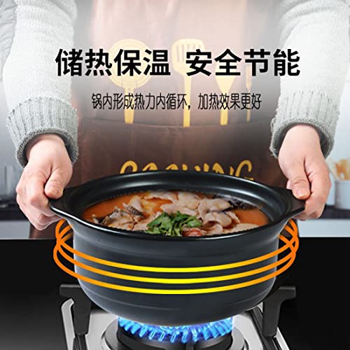 Casserole Clay Pot Heat-resistant Premium Ceramic Bowls Lid Cooking Soup Black White (Black 66oz)