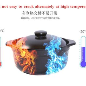 Casserole Clay Pot Heat-resistant Premium Ceramic Bowls Lid Cooking Soup Black White (Black 66oz)