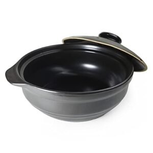 Casserole Clay Pot Heat-resistant Premium Ceramic Bowls Lid Cooking Soup Black White (Black 66oz)