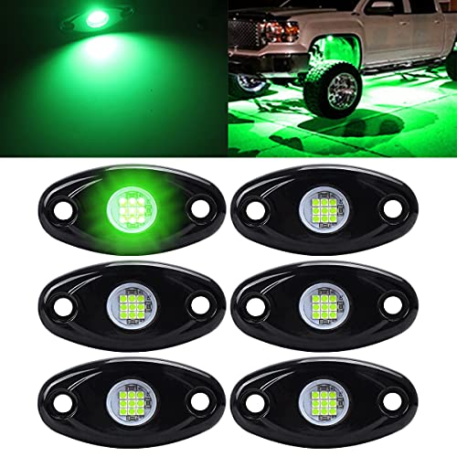 Calightskit 6 Pods LED Rock Lights Green for Jeep Off Road Truck Car ATV SUV Boat Under Body Glow Accent Lighting lamp Waterproof underglow LED Neon Underbody Fender Light Kits Lamp