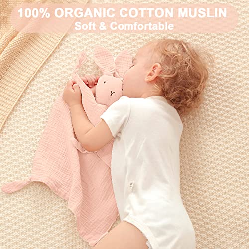 Duago Baby Security Blankets Unisex and Organic Lovey, Cotton Muslin Blanket Bunny, Baby Gifts for Boy and Girl