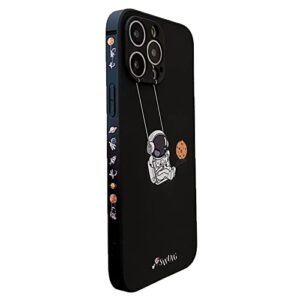 yonds queen for iphone 13 mini cute case, cool cartoon swing astronaut planet moon design stylish soft tpu bumper shockproof anti-slip protector case (iphone 13 mini, black planet)