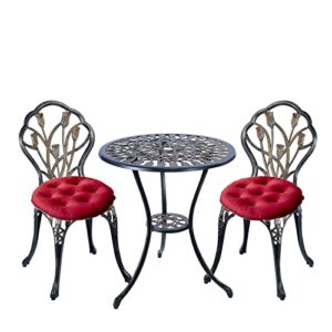 mandolin patio table and chairs,5 piece outdoor dining set,rust-resistant cast aluminum bistro set,with cushion,tulip design (copper)