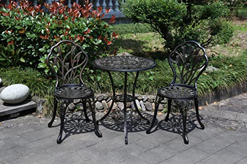 Mandolin Patio Table and Chairs,5 Piece Outdoor Dining Set,Rust-Resistant Cast Aluminum Bistro Set,with Cushion,Tulip Design (Copper)