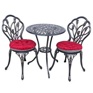 Mandolin Patio Table and Chairs,5 Piece Outdoor Dining Set,Rust-Resistant Cast Aluminum Bistro Set,with Cushion,Tulip Design (Copper)