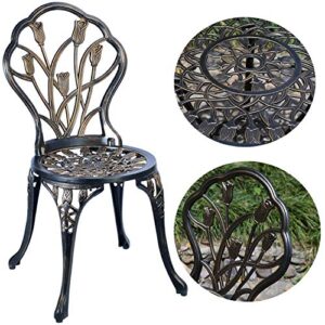 Mandolin Patio Table and Chairs,5 Piece Outdoor Dining Set,Rust-Resistant Cast Aluminum Bistro Set,with Cushion,Tulip Design (Copper)