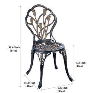 Mandolin Patio Table and Chairs,5 Piece Outdoor Dining Set,Rust-Resistant Cast Aluminum Bistro Set,with Cushion,Tulip Design (Copper)