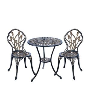 Mandolin Patio Table and Chairs,5 Piece Outdoor Dining Set,Rust-Resistant Cast Aluminum Bistro Set,with Cushion,Tulip Design (Copper)