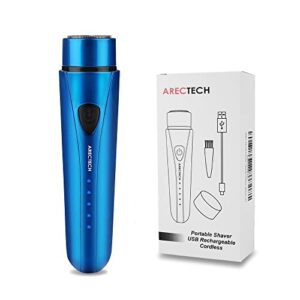 arectech mini portable shaver pocket razors electric razor for men usb rechargeable led battery display best for travel shaves touch up shaves cordless blue