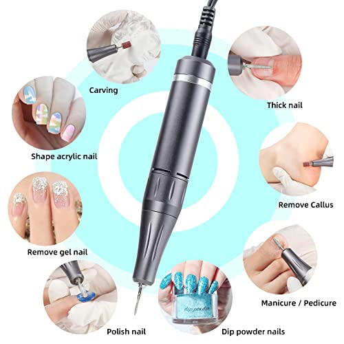 IBEBELI Professional Drill for Nails 40000RPM Max Upgrade Efile Kit for Acrylic Nails with Foot Pedal, 6 Drill Bits and 30 Sanding Bands All Inclusive Electric Nail Drill Set Home Salon Use Gray