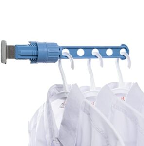 window frame plastic portable clothes rack, multifunctional laundry drying rack for balcony, bathroom, closet, travel, hotel (blue)