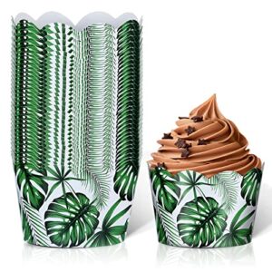 36 pack tropical cupcake liners reversible jungle paper baking cups palm leaves cupcake wrappers hawaiian themed safari cupcake wrappers tiki luau parties muffin tropical cups for luau party decor