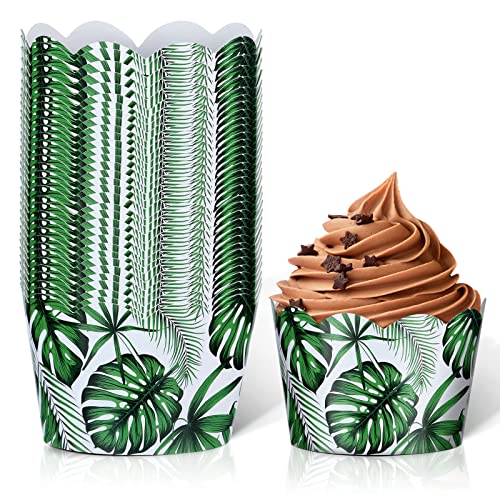 36 Pack Tropical Cupcake Liners Reversible Jungle Paper Baking Cups Palm Leaves Cupcake Wrappers Hawaiian Themed Safari Cupcake Wrappers Tiki Luau Parties Muffin Tropical Cups for Luau Party Decor