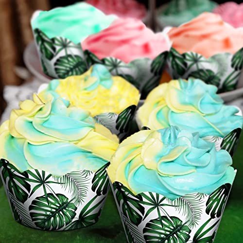 36 Pack Tropical Cupcake Liners Reversible Jungle Paper Baking Cups Palm Leaves Cupcake Wrappers Hawaiian Themed Safari Cupcake Wrappers Tiki Luau Parties Muffin Tropical Cups for Luau Party Decor