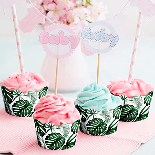 36 Pack Tropical Cupcake Liners Reversible Jungle Paper Baking Cups Palm Leaves Cupcake Wrappers Hawaiian Themed Safari Cupcake Wrappers Tiki Luau Parties Muffin Tropical Cups for Luau Party Decor