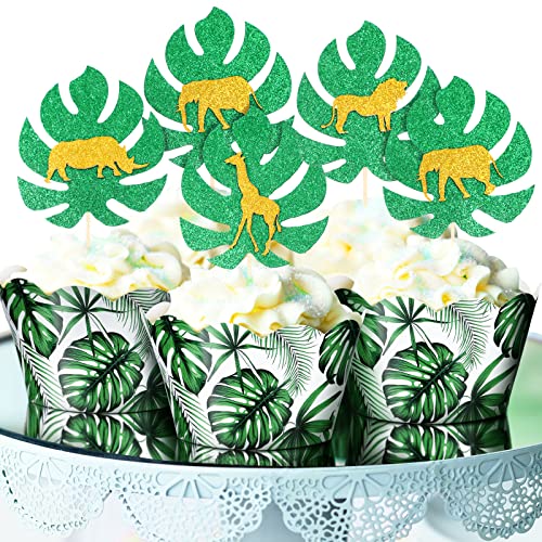 36 Pack Tropical Cupcake Liners Reversible Jungle Paper Baking Cups Palm Leaves Cupcake Wrappers Hawaiian Themed Safari Cupcake Wrappers Tiki Luau Parties Muffin Tropical Cups for Luau Party Decor