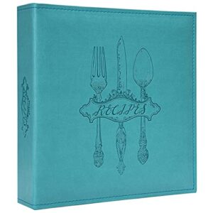cofice recipe binder – 8.5x11 3 ring blank family recipe book binder kit to write in your own recipes with pu faux leather cover and plastic sleeves (blue)