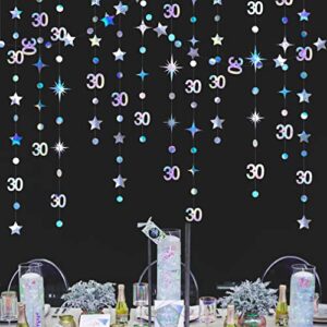 iridescent 30th birthday decorations number 30 circle dot twinkle star garland metallic hanging streamer bunting banner backdrop for her dirty 30 year old birthday thirty anniversary party supplies