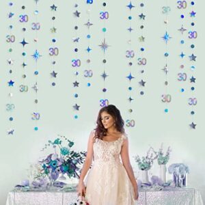 Iridescent 30th Birthday Decorations Number 30 Circle Dot Twinkle Star Garland Metallic Hanging Streamer Bunting Banner Backdrop for Her Dirty 30 Year Old Birthday Thirty Anniversary Party Supplies