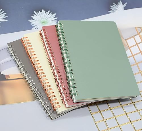 Yansanido Spiral Notebook, 4 Pcs 4 Color A5 Size Thick Plastic Hardcover 8mm Ruled Paper 80 Sheets (160 Pages) Journal for School and Office Supplies (4 Pcs A5)