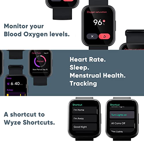 WYZE Smart Watch 47mm, 1.75" Touch Screen Aluminum Smartwatch for Android and iOS Phones Fitness Tracker with Heart Rate, Blood Oxygen/Sleep Monitor, IP68 Waterproof Watch for Men Women, Black