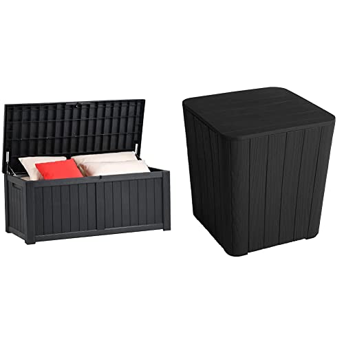 YITAHOME 120 Gallon Resin Deck Box Outdoor Storage Boxes & Outdoor Coffee Extra Storage 11.5 Gallon Patio Side Table, 13.4" L x 15.3" W x 16.5" H, Black