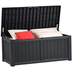 YITAHOME 120 Gallon Resin Deck Box Outdoor Storage Boxes & Outdoor Coffee Extra Storage 11.5 Gallon Patio Side Table, 13.4" L x 15.3" W x 16.5" H, Black