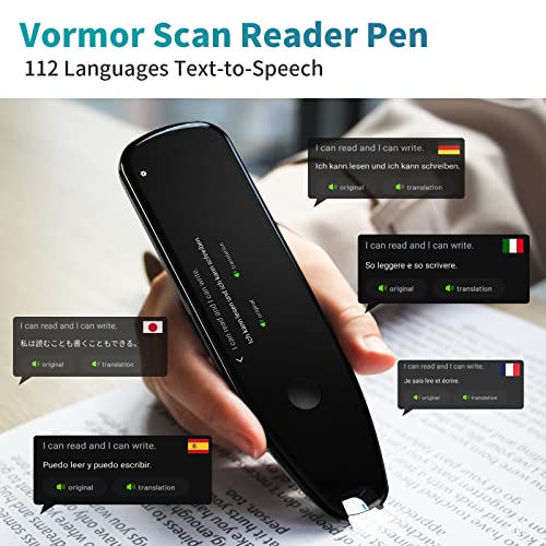 Vormor OCR Pen Scanner and Reader,Smartpen,Real Time Book Reader Scanning Pen with LCD Touchscreen, 112 Language Digital Reader Pen Voice Language Translator Device, Speech and Scan to Translate