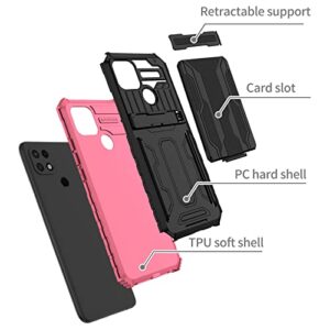 Asuwish Phone Case for Oppo A15/A15S/A35 with Tempered Glass Screen Protector Cover and Slim Credit Card Holder Stand Hybrid Mobile Slot Kickstand Cell Accessories A 15 15S CPH2185 Women Men Pink