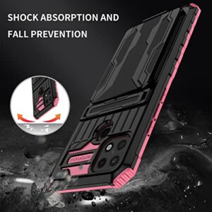 Asuwish Phone Case for Oppo A15/A15S/A35 with Tempered Glass Screen Protector Cover and Slim Credit Card Holder Stand Hybrid Mobile Slot Kickstand Cell Accessories A 15 15S CPH2185 Women Men Pink