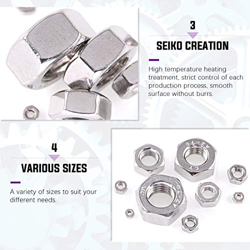 Swpeet 595Pcs 304 Stainless Steel Serrated Metric Acorn Cap Nuts Hex Dome Cap and Hex Nuts Assortment Kit