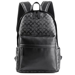 leather laptop backpack for men women, school college bookbag casual travel daypack (black)