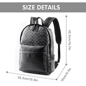 Leather Laptop Backpack for Men Women, School College Bookbag Casual Travel Daypack (Black)