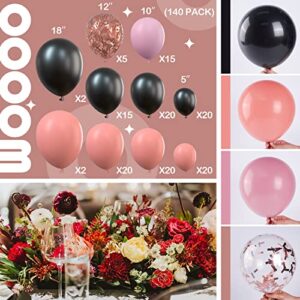 PartyWoo 140 pcs Black and Pink Balloon Garland Kit, Black, Pastel Pink, Dusty Pink Balloons for Balloon Garland Arch Kit, Birthday Party, Baby Shower, Wedding