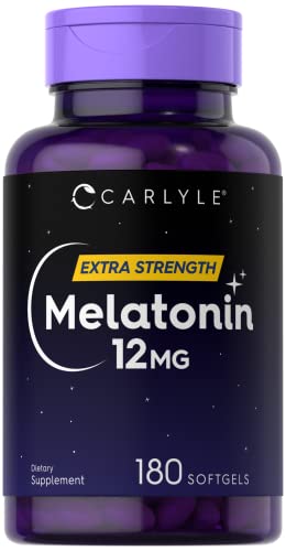 Melatonin 12 mg | 180 Softgel Capsules | Adult Extra Strength Support Supplement | Non-GMO, Gluten Free | by Carlyle