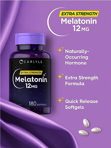 Melatonin 12 mg | 180 Softgel Capsules | Adult Extra Strength Support Supplement | Non-GMO, Gluten Free | by Carlyle