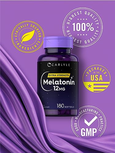 Melatonin 12 mg | 180 Softgel Capsules | Adult Extra Strength Support Supplement | Non-GMO, Gluten Free | by Carlyle