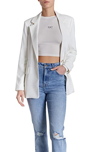 O A T NEW YORK Women's Plus Size Luxury Clothing Boyfriend Blazer with Front Button Closure, Versatile for Office Or Everday Wear, Off White, Large