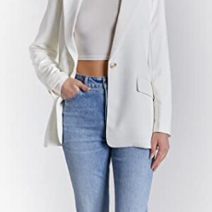 O A T NEW YORK Women's Plus Size Luxury Clothing Boyfriend Blazer with Front Button Closure, Versatile for Office Or Everday Wear, Off White, Large