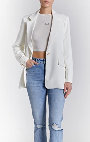 O A T NEW YORK Women's Plus Size Luxury Clothing Boyfriend Blazer with Front Button Closure, Versatile for Office Or Everday Wear, Off White, Large